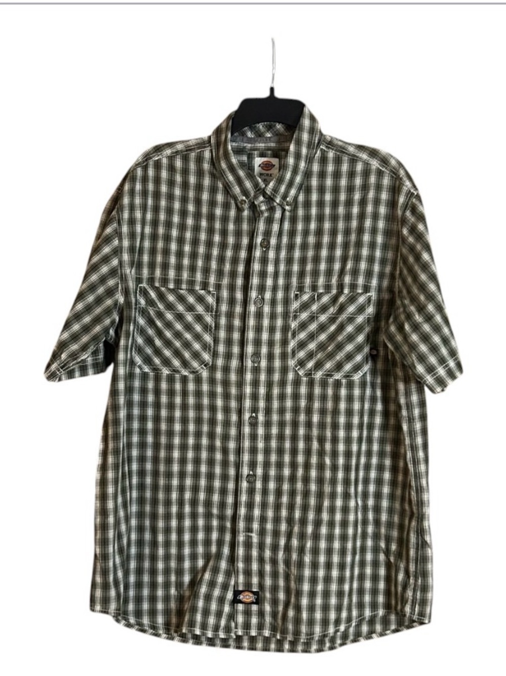Dickies Work Shirt Mens XL Short Sleeve Plaid Green Button Down